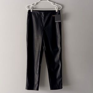 New Halston Faux Leather Black Pull-on Pants Straight Leg Black Medium